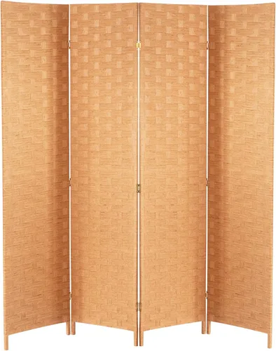 Miniatura 10 de Divisor de habitación Pantalla de madera de 4 paneles de malla de madera, diseño tejido de malla de madera, divisor de pantalla de habitación