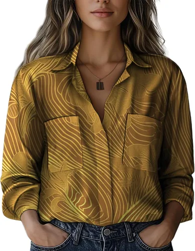 Miniatura 10 de Summer Tops for Women Lightweight Button Flowy Shirts Boho Long Sleeve Blouses Casual Clothes with Pockets