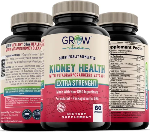 grow vitamin Suplemento premium de limpieza renal – Potente fórmula de apoyo renal con extracto de arándano que ayuda a apoyar riñones saludables y