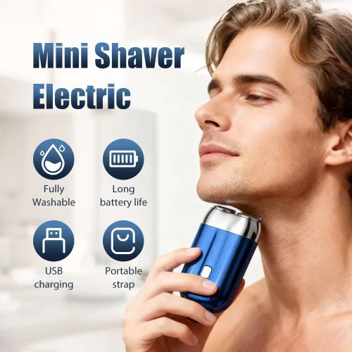Miniatura 7 de Mini maquinilla de afeitar eléctrica portátil, modelo 2 en 1, mini afeitadora eléctrica de doble cabeza, recargable, impermeable, compacta, para Azul