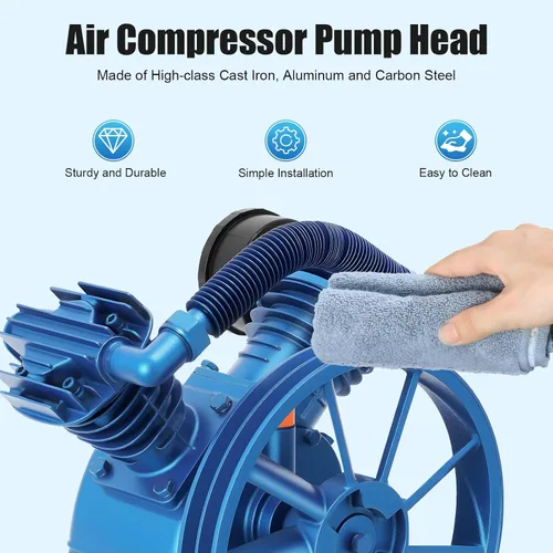 Miniatura 5 de Cabezal de bomba de compresor de aire de doble cilindro de 175PSI 5.5HP, 21CFM V Tipo Doble Etapa Universal de Bajo Consumo de Energía Motor