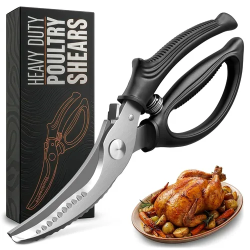 Miniatura 17 de Tijeras de cocina 2 en 1 para alimentos – Cuchillo de tomate de acero inoxidable de 9.5 pulgadas para picar verduras, frutas, queso, carne