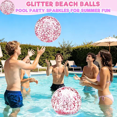 Miniatura 5 de Paquete de 12 pelotas inflables de playa de 16 pulgadas con purpurina rosa, juguetes para piscina, playa, fiesta de verano en la piscina - Juego