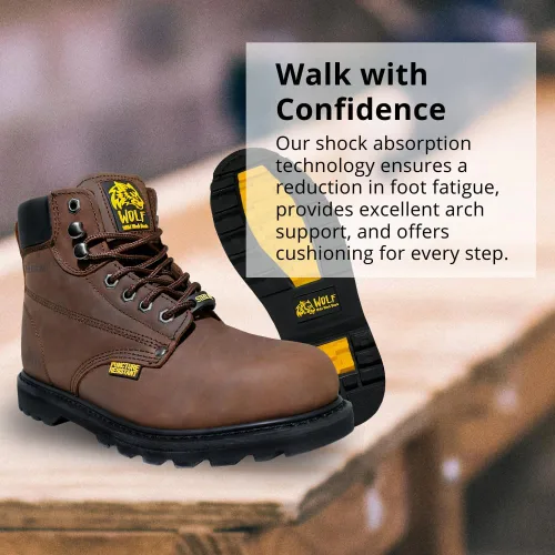 Miniatura 7 de Wolf Work Boot 100% Genuine Upper Leather Oil Impact Electrical Hazards Non-Slip Rubber Sole Tan Nubuck Plain Toe Padded Collar