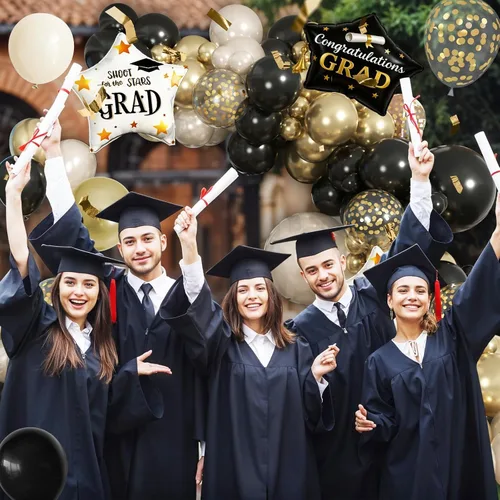 Miniatura 4 de Kit de arco de guirnalda de globos negro, blanco y dorado, arco de guirnalda de arena blanca perla metálica champán con globos de confeti