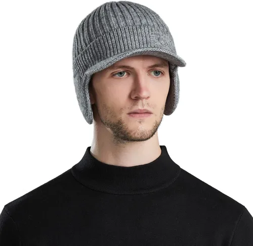 Miniatura 6 de Muryobao Gorro de invierno para hombre, con forro polar, con visera, orejeras cálidas, gorra de esquí