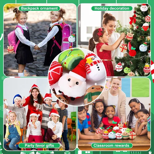 Miniatura 6 de Aoriher 12 piezas Adornos de Navidad de felpa 8 centímetros Muñeca de felpa Juguetes de Papá Noel, muñeco de nieve, pan de jengibre, árbol