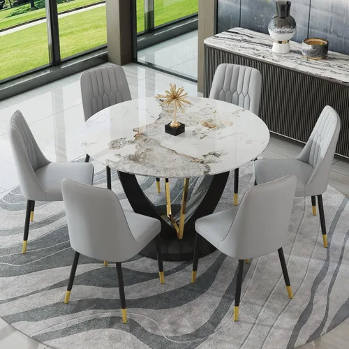 Miniatura 25 de JUFU Juego de mesa de comedor redonda para 4, mesa de comedor de 48 pulgadas con mesa de mármol sintético y 4 sillas tapizadas, moderno juego