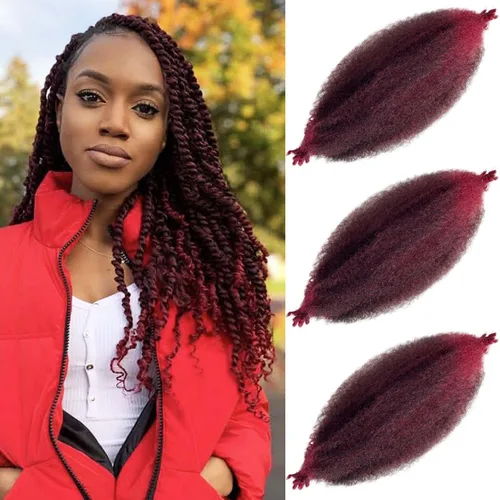 Miniatura 11 de Cabello afro trenzado elástico color marrón claro de 16 pulgadas, paquete de 3 T27, cabello afro preesponjado y trenzado elástico, cabello afro