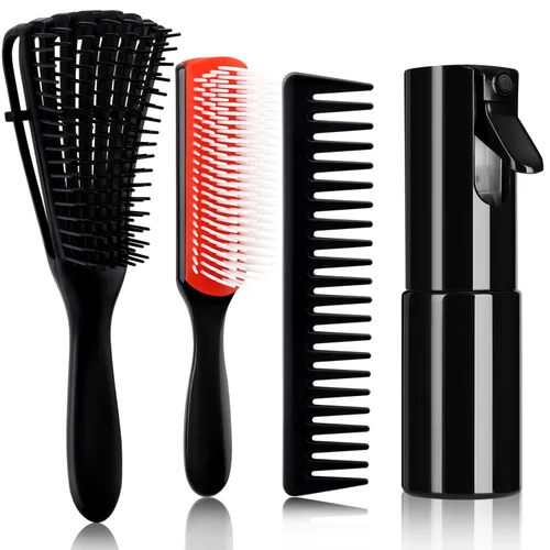 Miniatura 10 de 4 piezas de juego de cepillo para cabello rizado para adultos y niños húmedos o secos, cepillo desenredante para cabello 3/4ABC con peine de dientes