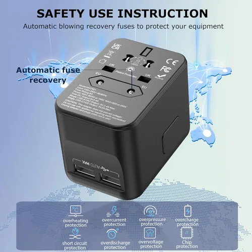 Miniatura 3 de Adaptador de viaje universal, enchufe de alimentación internacional con 2 puertos USB-C y 2 puertos USB-A, cargador de pared mundial para Europa