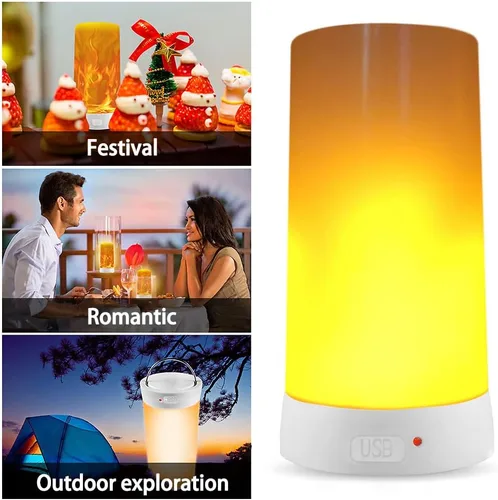 Miniatura 3 de 4 luces LED con efecto de llama, recargable por USB, 4 modos de luz parpadeante con temporizador remoto, efecto de detección de gravedad, base