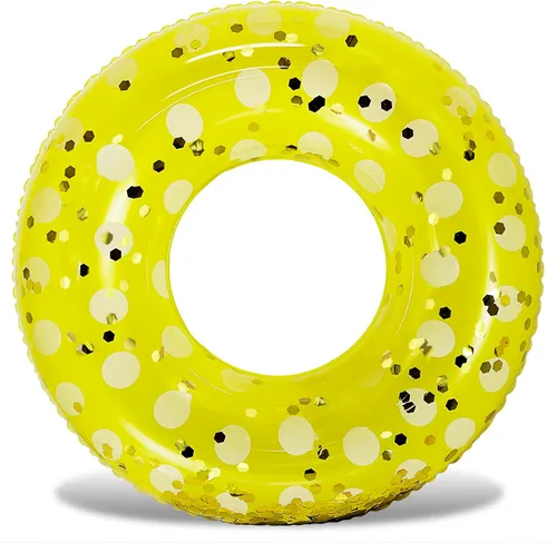 Miniatura 12 de POZA Flotador de Tubo Inflable para Piscina – Anillo de natación de confeti brillante, Tubo Inflable de Servicio Pesado Resistente a los Rayos UV Oro