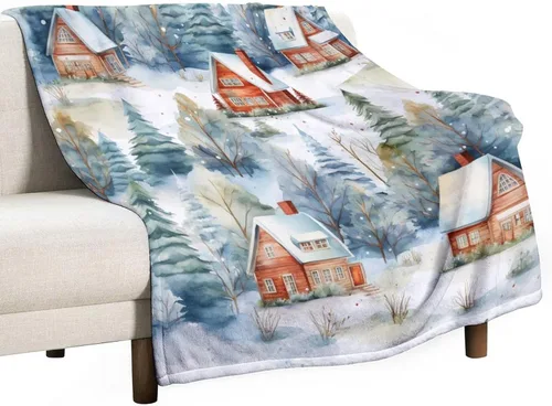 Miniatura 25 de Manta de invierno de acuarela de Navidad en el bosque, manta cálida y acogedora para sofá, cama para adultos, 30 x 40 pulgadas, manta de microfibra