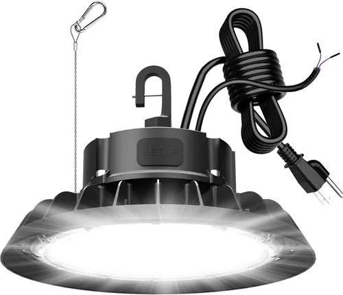 Miniatura 14 de UFO - Luz LED de alta bahía de 100 W, luces LED de alta bahía de 14,000LM, 0-10 V, regulable, cable de 6 pies con enchufe estadounidense, gancho
