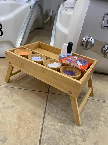 Bandeja de spa de pedicura con patas hecha de bambú 12.2 in x 8.3 in x 2.0 in (patas 5.3 in)