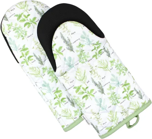 Guantes de Horno de Cocina de Diseñador Resistentes al Calor con Agarres Antideslizantes de Neopreno y Bucles para Colgar | Juego de 2 Guantes de