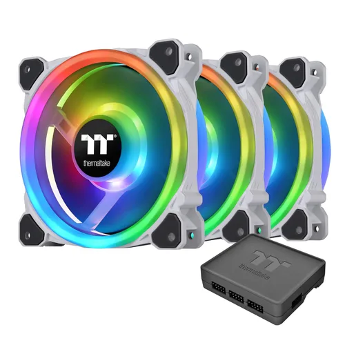 Thermaltake Riing Trio 12 RGB White TT Premium Edition - Paquete de 3, 4.732 pulgadas, 3 anillos LED independientes de 16.8 millones de colores, con