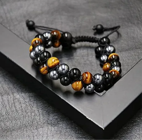 Miniatura 6 de Treatment Crystal Tiger Eye Black Obsidian Hematite 8 Mm Stone Beads Good Luck Triple Protection Bracelet For Men Ladies
