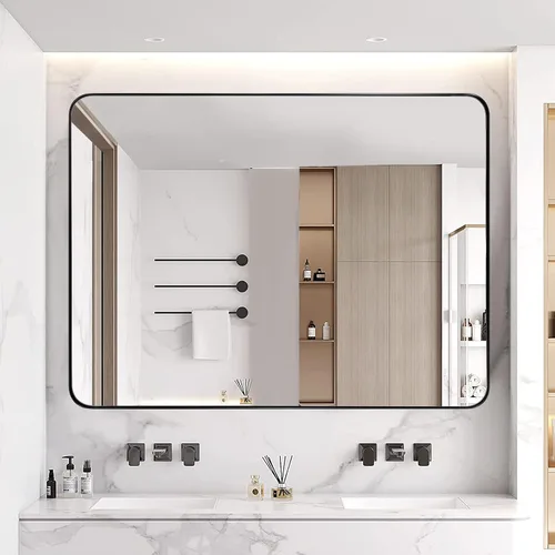 Miniatura 8 de ANDY STAR - Espejo de pared para baño, espejo de baño negro mate de 30x36, espejo rectangular moderno con marco de metal de acero inoxidable