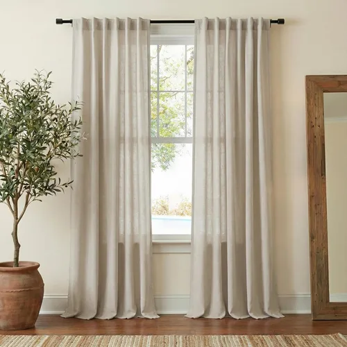 Miniatura 82 de NICETOWN Cortinas de lino grueso para dormitorio, privacidad añadida, bolsillo para barra y pestaña trasera, no se transparentan, mezcla de lino