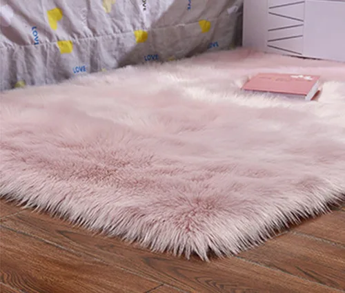 Miniatura 3 de Alfombra de piel sintética suave de lujo de piel de oveja esponjosa y lanuda para silla de dormitorio, sofá o para salón, color rosa bebé, alfombra