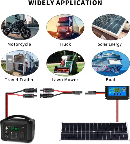 Miniatura 5 de Ansoufien Conectores de panel solar a adaptador SAE, cable de extensión de panel solar de 5 pies, cable de 10 AWG con adaptador de polaridad SAE