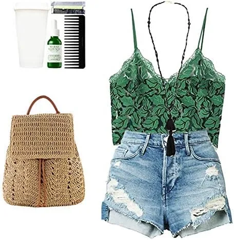Miniatura 4 de Sherry Moda paja mochila para las mujeres cordón bolso de hombro bohemio playa bolsos