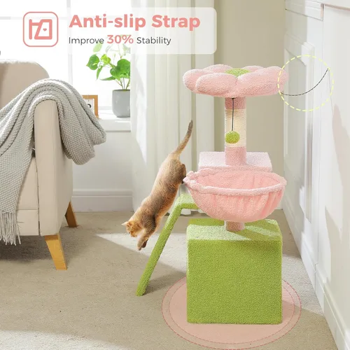 Miniatura 5 de PETEPELA - Árbol para gatos con flores, torre de 32 pulgadas para interiores, condominio para gatos pequeños con rampa de sisal para rascar, hamaca