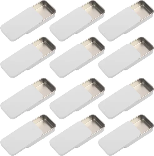 Miniatura 5 de GENHAKON 50 recipientes de lata de 2.36 x 1.3 x 0.43 pulgadas, caja de lata rectangular de metal con tapa deslizante para artículos pequeños, como