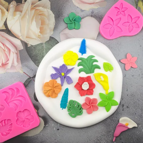 Miniatura 7 de 8 moldes de flores tropicales y hojas, molde de silicona para chocolate, plumeria, hibisco, flores, Monstera, hojas de palma, fondant, pasta