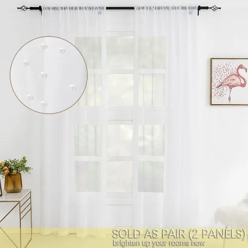 Miniatura 5 de Cortinas traslúcidas blancas de gasa con perlas blancas, paneles de tratamiento de ventanas, hermosas cortinas de gasa elegantes para sala de estar
