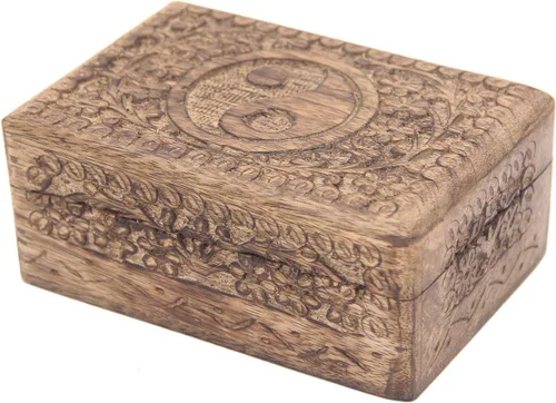 KayJayStyles - Caja de almacenamiento de madera para la joyería, tallada a mano Yin Yang