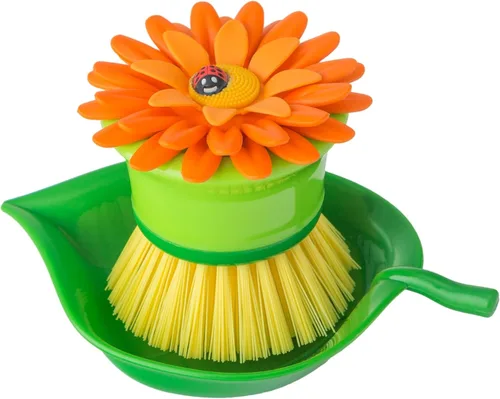 Vigar Cepillo de Limpieza de Palmas con Flor para Platos con Soporte, Cepillos de Cocina Perfectos para Platos, Cepillo de Fregadero y Cepillos de