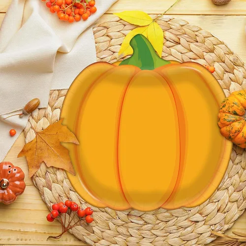 Miniatura 5 de 50 platos de papel de calabaza, platos desechables de calabaza de otoño, platos de postre de Acción de Gracias, platos de fiesta naranja