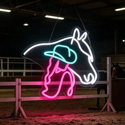Miniatura 3 de Letrero de neón de caballo vaquera, luz de neón de mujer caballo, luz LED de señora caballo, letrero LED de vida campestre, decoración de pared