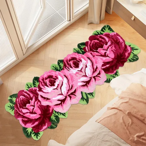 Miniatura 29 de Alfombrilla Abreeze con 4 rosas, alfombrillas con diseño de flores azul, hecha a mano, antideslizante (no se desliza), alfombrilla moderna, de puede