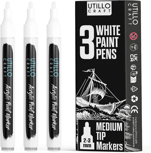 Miniatura 16 de Utillo Craft Bolígrafo de pintura negra (paquete de 3) marcadores de pintura negra mediana para metal, tela, madera, vidrio, papel, plástico, roca