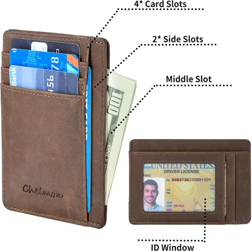 Miniatura 10 de Cartera Chelmon Slim RFID - Cartera de bolsillo frontal minimalista para tarjetas de crédito delgadas