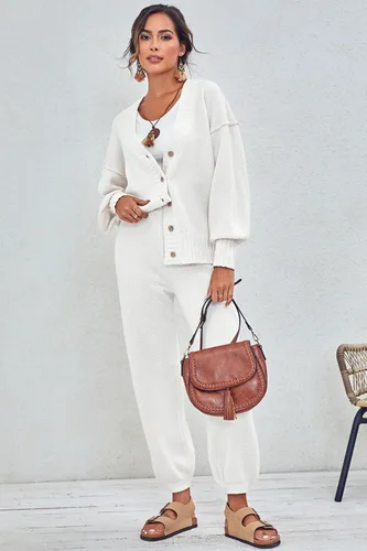 Miniatura 7 de Conjunto de 2 piezas para mujer, suéter de punto y pantalones deportivos de cintura alta