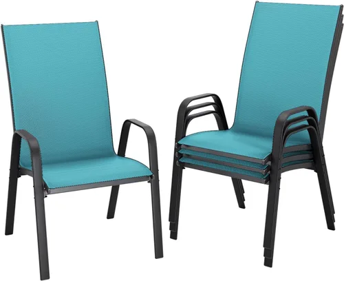 Miniatura 16 de JEAREY - Juego de 4 sillas de comedor de patio, juego de muebles de comedor apilables para exteriores, juego de comedor para todo clima para césped