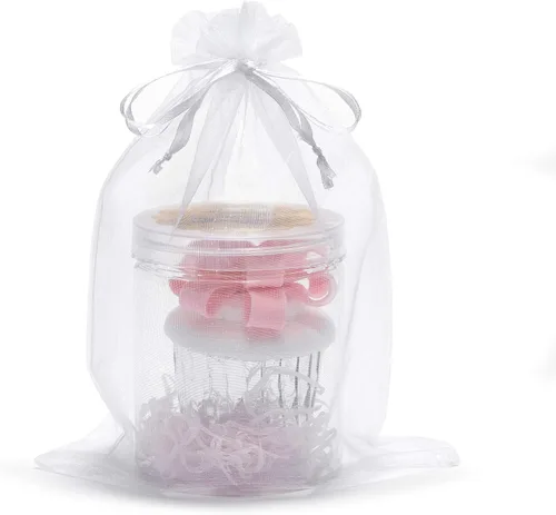 Volanic 50 bolsas de regalo de organza con cordón transparente de 6 x 9 pulgadas (6.7 x 9.1 in) para joyas, fiestas, bodas, dulces, mini botellas,