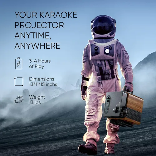 Miniatura 7 de MASINGO Máquina de karaoke portátil 4 en 1 con proyector inteligente de 1080p con WiFi, altavoz y 2 micrófonos inalámbricos. Sistema Android