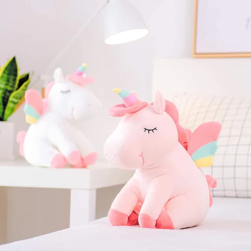 Miniatura 5 de Lazada Juguetes de Peluche de Animales de Unicornio Regalos para Niñas con Alas de Arco Iris Blanco 12 Pulgadas.. A01 Sentado Postura Blanco