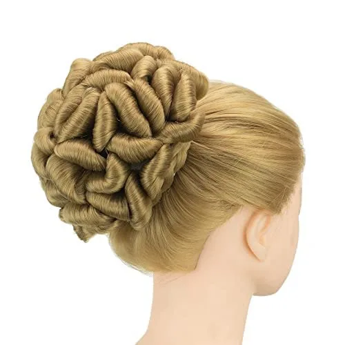 Miniatura 2 de IMISSU Tamaño grande trenzado desordenado peinado peinado coletero chignon bailarina cubierta de pelo dona moños peluca updo para fiesta (rubio 613)
