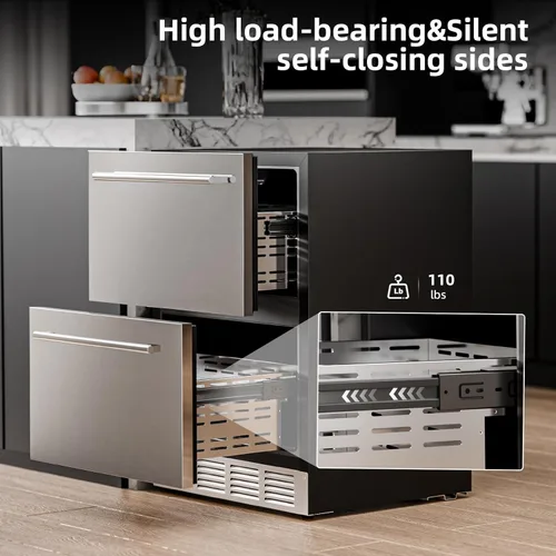 Miniatura 3 de Antarctic Star Refrigerador de bebidas de 24 pulgadas de ancho, mini refrigerador de acero inoxidable con doble cajón, 145 latas para bajo encimera