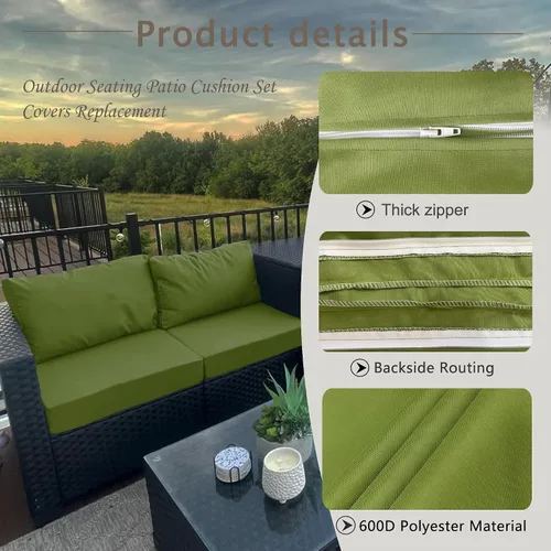 Miniatura 6 de Sqodok Juego de 4 fundas de cojín de patio, fundas de cojín de asiento profundo para patio, impermeables, fundas de cojín de asiento y respaldo