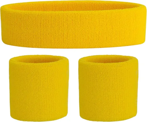 Miniatura 59 de ONUPGO - Conjunto de diadema y muñequeras deportivas para el sudor, hechas de algodón con bucles, muñequeras, contra humedad