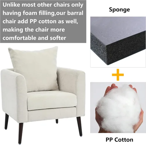 Miniatura 4 de Setawix Silla decorativa de barril, sillón tapizado de chenilla, silla redonda moderna de mediados de siglo, cómoda silla con brazo de barril
