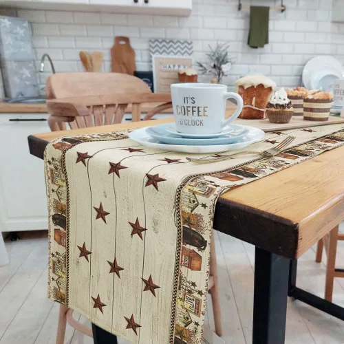 Miniatura 3 de Camino de mesa rústico y primitivo, camino de mesa con estrellas del oeste de Texas para comedor, cocina, sala de estar, vacaciones y decoración